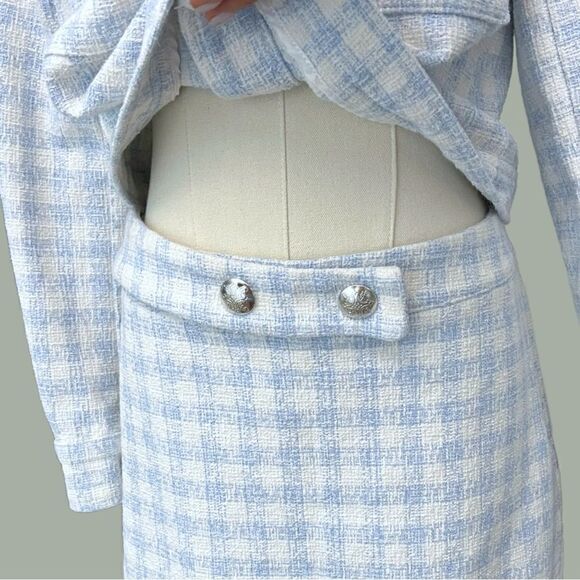 ZARA EUC textured Tweed Skort in Powder-Blue Gingham Size L - Picture 4 of 7